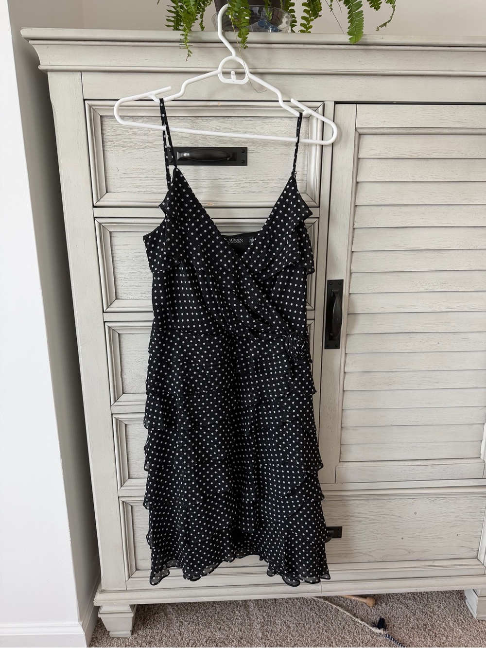 Ralph Lauren Black Mini Dress with White Polka Dots and Ruffle Tiers